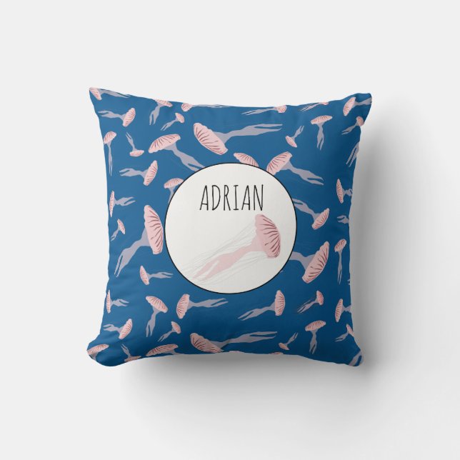 Coussin Deep Blue Ocean Jellyfish Motif Nom personnalisé (Recto)