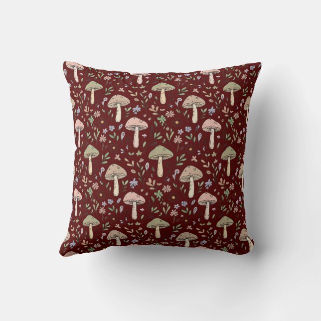 Coussin Deep Maroon Fungi Seamless Gothic Dark Academia  (Verso)