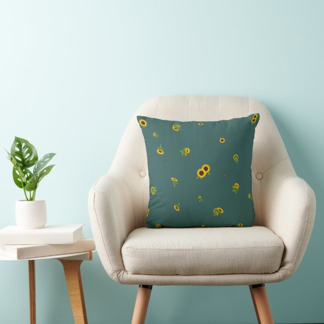 Coussin Deep Teal Japanese Sunflower Floral Pattern (Chaise)