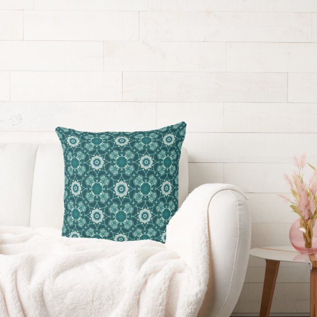 Coussin Deep Teal Starburst Geometric Throw Pillow (Canapé)