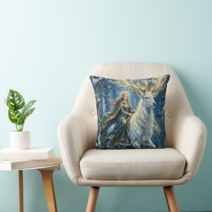 Coussin Déesse celtique & Cerf blanc lumineux