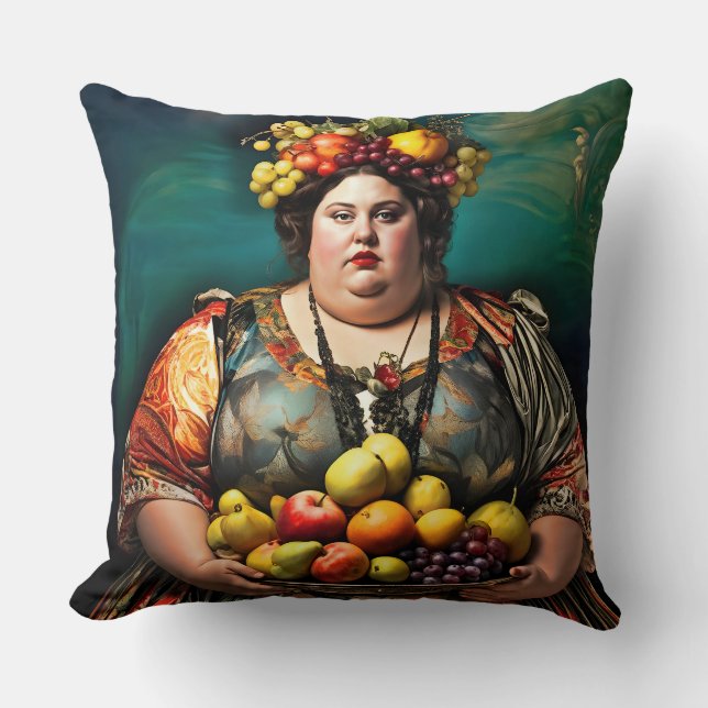 Coussin "Déesse de l'overindulgence" Portrait coloré (Recto)