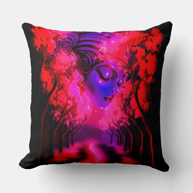 Coussin Déesse néon dans une forêt enchantée (Recto)