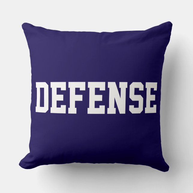 Coussin DEFENSE Fun Athletic White Text On Deep Navy Blue (Recto)