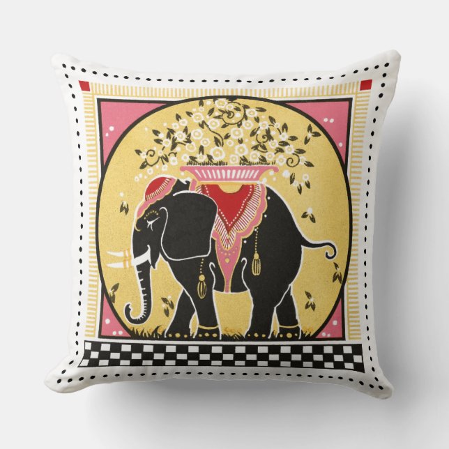Coussin Défilé Éléphant en Jaune (Recto)
