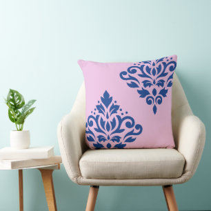Coussin Défiler Damas Art I Bleu sur rose