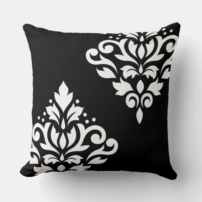 Coussin Défiler Damas Art Ib Blanc sur noir (Recto)