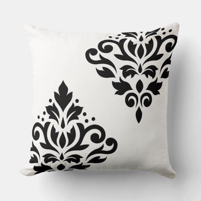 Coussin Défiler Damas Art Ib noir sur blanc (Recto)