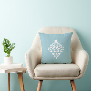 Coussin Défiler Damas blanc sur bleu