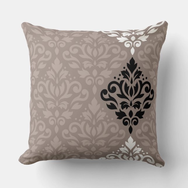 Coussin Défiler Damask Art Big Ptn noir blanc Taupes (Recto)