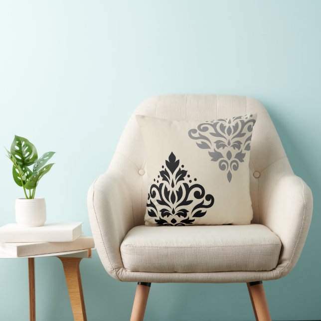 Coussin Défiler Damask Art I Black Grey Crème (Chaise)
