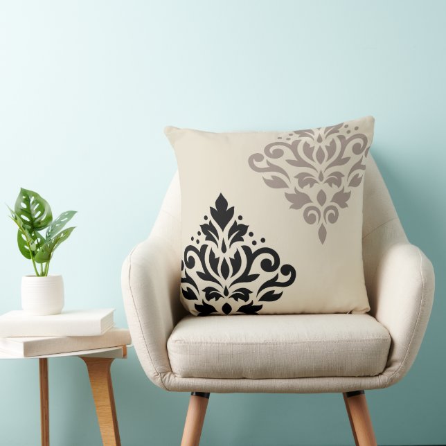 Coussin Défiler Damask Art I Black Taupe Crème (Chaise)