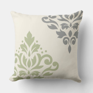 Coussin Défiler Damask Art I Green Grey Crème