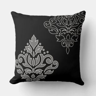 Coussin Défiler Damask Art I White Line Gris Noir