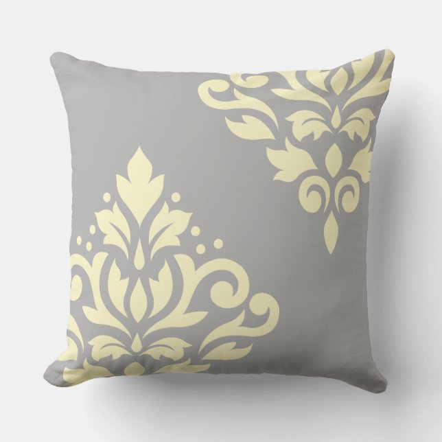 Coussin Défiler Damask Art I Yellow on Grey (Recto)