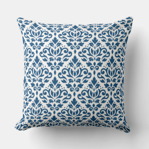 Coussin Défiler Damask Big Ptn Dk Blue sur blanc