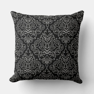 Coussin Défiler Damask blanc sur la ligne noire Big Motif