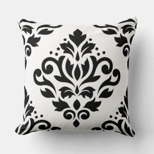 Coussin Défiler Damask Grand Design (B) Noir sur Blanc
