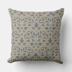 Coussin Défiler Damask Grand Motif Ligne crème Sable Bleu