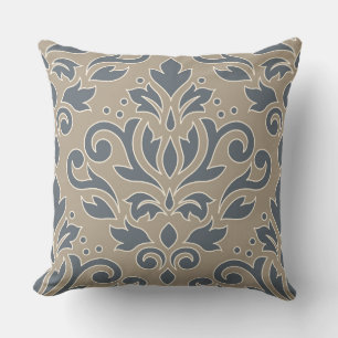 Coussin Défiler Damask Lg Design Ligne Crème Sable Bleu Sa