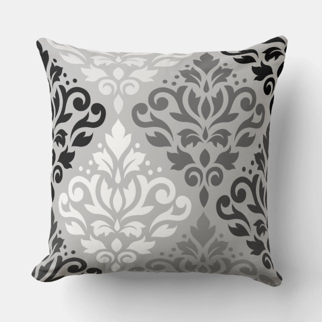 Coussin Défiler Damask Lg Ptn Art BW & Gris (Recto)