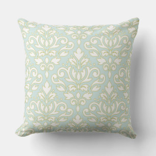 Coussin Défiler Damask Lg Ptn (contour) Wt Gld Lt Turquois