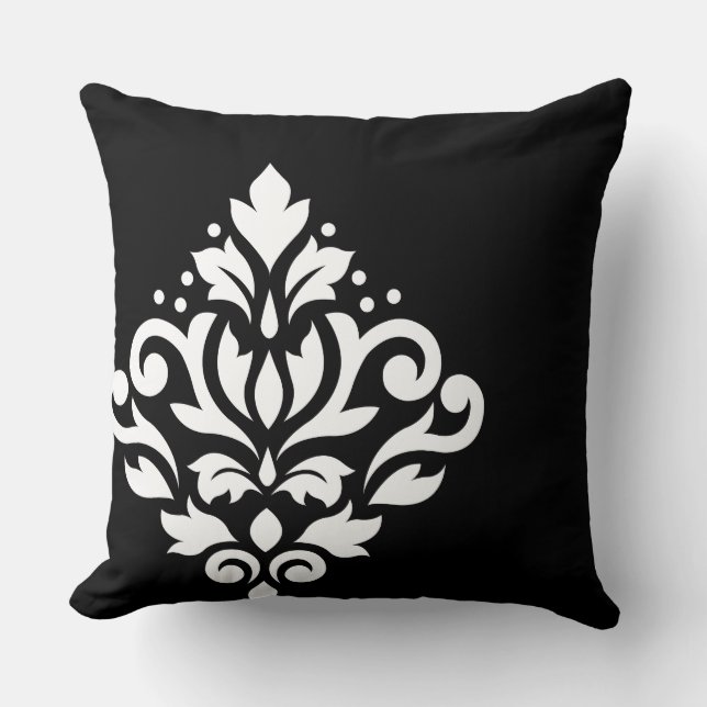 Coussin Défiler Damask Off-set I Blanc sur noir (Recto)