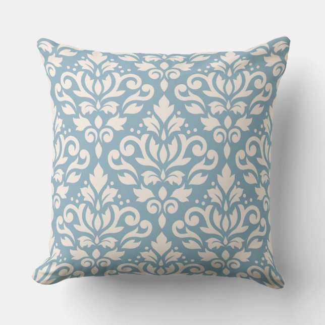 Coussin Défiler Damask Pattern Crème sur bleu (Recto)