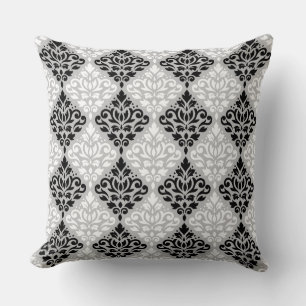 Coussin Défiler Damask Ptn B&W sur Grey