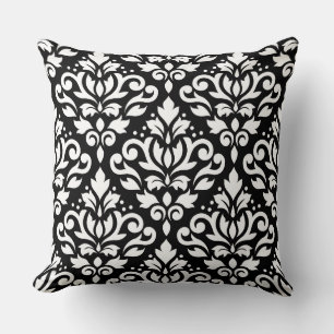 Coussin Défiler le motif Damas blanc sur le noir