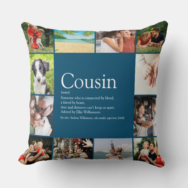Coussin Définition de cousin Citation Collage de photos Gr (Recto)