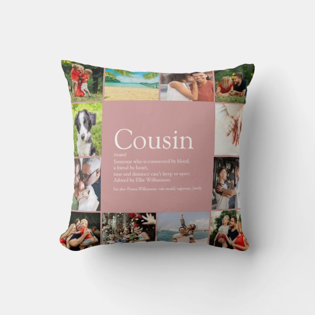 Coussin Définition de Cousine Collage de Photos Rose Pouss (Recto)