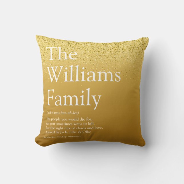 Coussin Définition de famille Paillettes dorées Glam Moder (Recto)