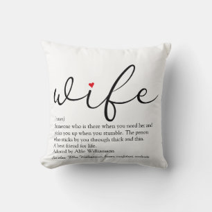 Coussin Définition de femme Cœur rouge écriture noir et bl