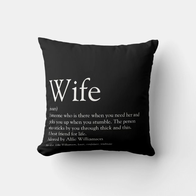 Coussin Définition de femme drôle moderne noir et blanc  (Recto)