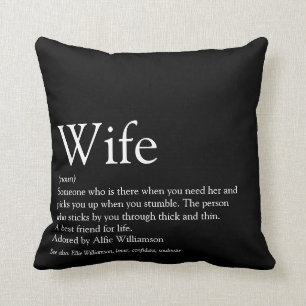 Coussin Définition de femme drôle moderne noir et blanc 