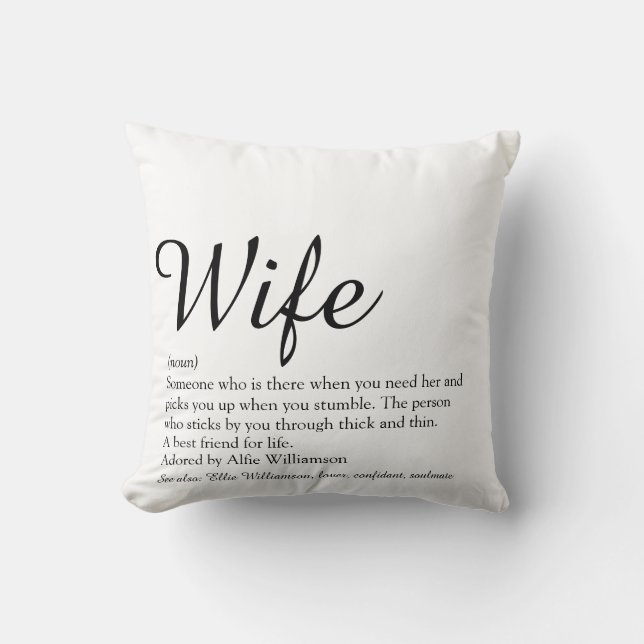 Coussin Définition de femme mariée chic en noir et blanc S (Recto)