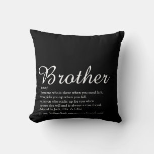 Coussin Définition de frère moderne cool noir et blanc