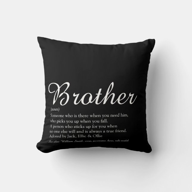 Coussin Définition de frère moderne cool noir et blanc  (Recto)