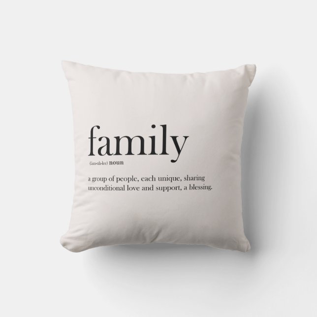 Coussin Définition de la famille, typographie, moderne, te (Recto)