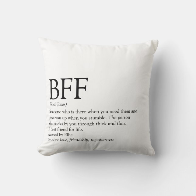 Coussin Définition de la meilleure amie en noir et blanc B (Recto)