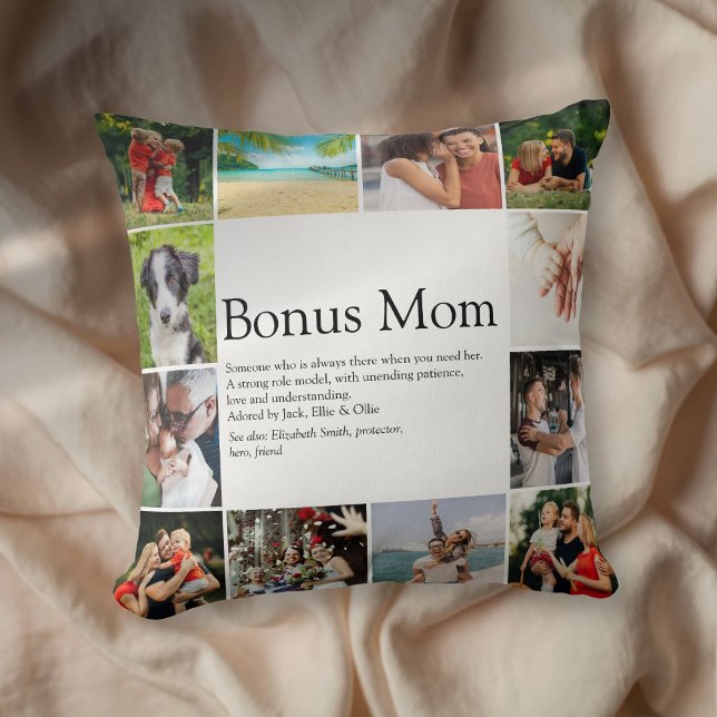 Coussin Définition de Maman Bonus 12 Collage de photos (Bonus Mom Definition 12 Photo Collage Throw Pillow)