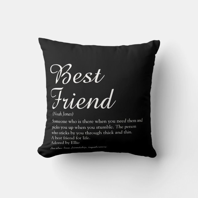 Coussin Définition de Meilleur Ami Script Noir et Blanc (Recto)