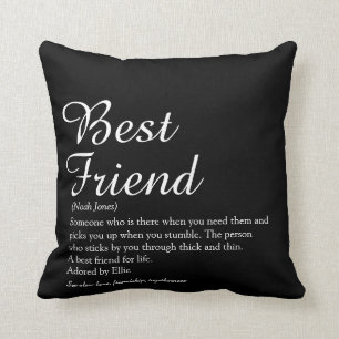 Coussin Définition de Meilleur Ami Script Noir et Blanc