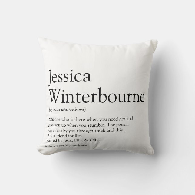 Coussin Définition de meilleure amie personnalisée noir et (Recto)