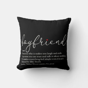 Coussin Définition de petit ami écriture stylée cœur rouge