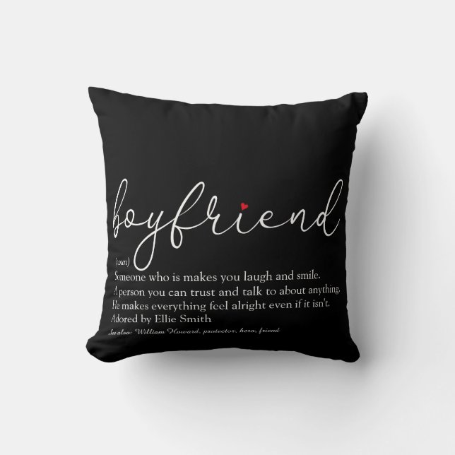 Coussin Définition de petit ami écriture stylée cœur rouge (Recto)