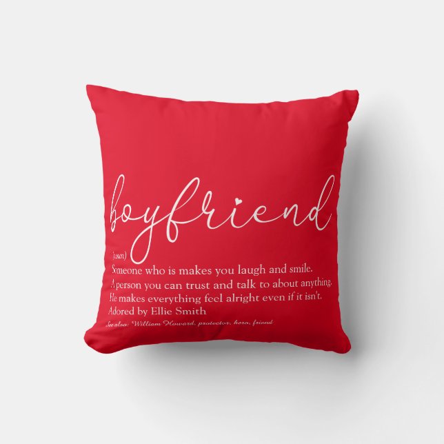 Coussin Définition de petit ami écriture stylée cœur rouge (Recto)