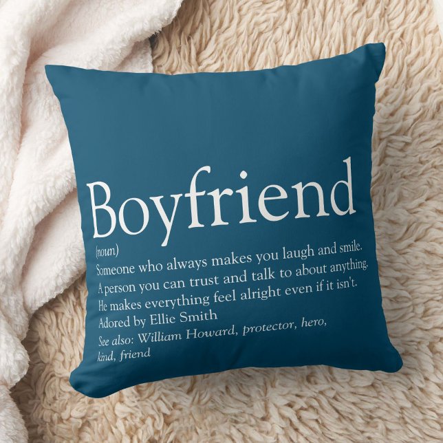 Coussin Définition de petit ami personnalisée Simple Moder (Simple Modern Personalized Boyfriend Definition Throw Pillow)