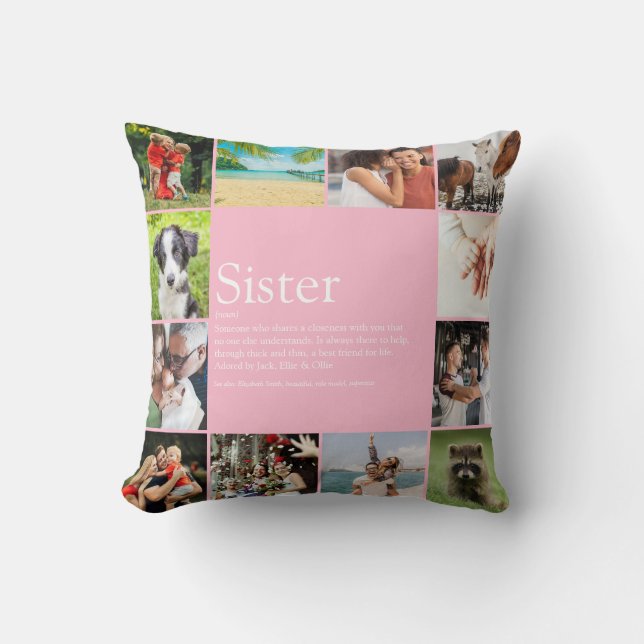 Coussin Définition de Sœur Moderne 12 Photos Collage Rose (Recto)